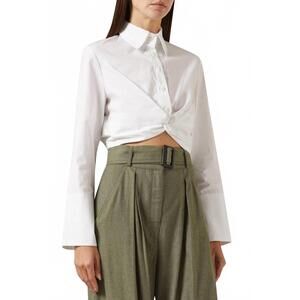 NEW MATTHEW BRUCH women's twist button up top in white